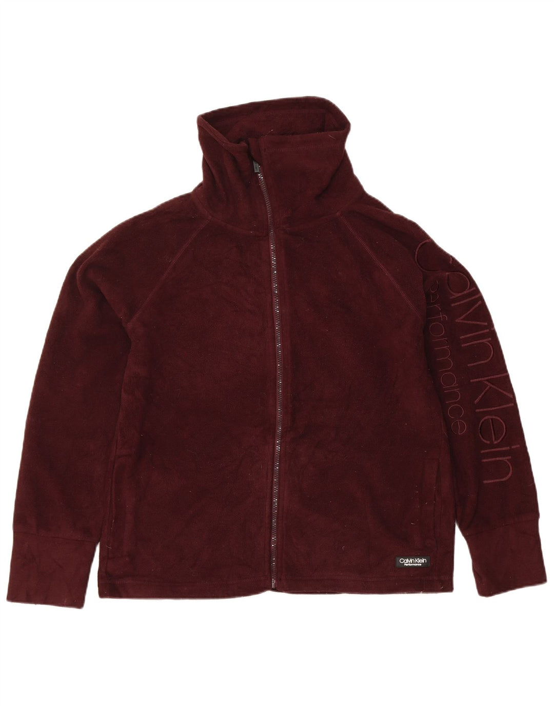 Calvin Klein Dame grafisk fleecejakke UK 14 Medium Burgundy Polyester