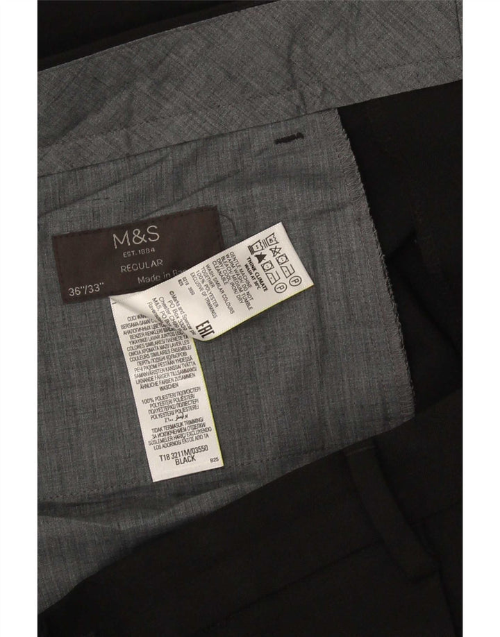 Marks & Spencer Herre Regular Suit Bukser W36 L33 Sort Polyester
