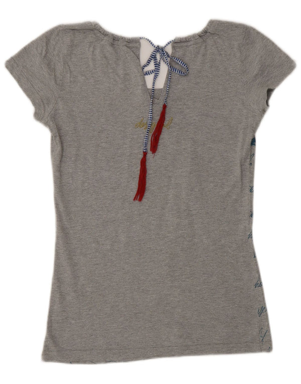 Desigual Dame Grafisk T-Shirt Top UK 6 XS Grey Heart
