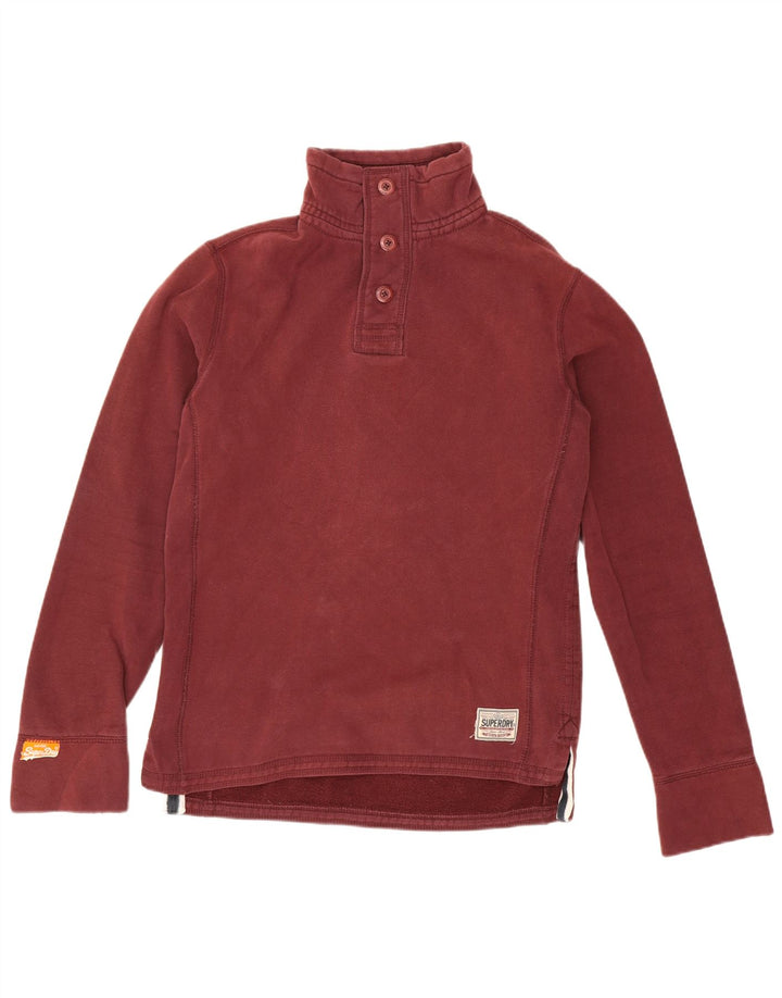 Superdry Herre Button Neck Sweatshirt Jumper Medium Bourgogne bomuld