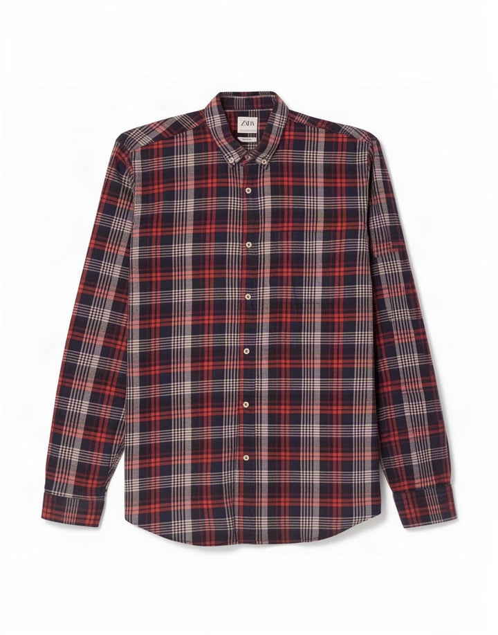 Zara Herre Relaxed Fit Flanell Shirt Stor rød ternet bomuld