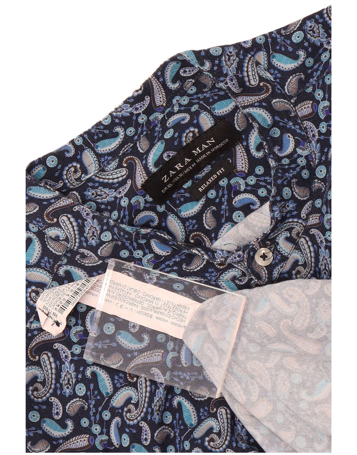 Zara Herre Relaxed Fit Shirt XL Blue Paisley Viscose