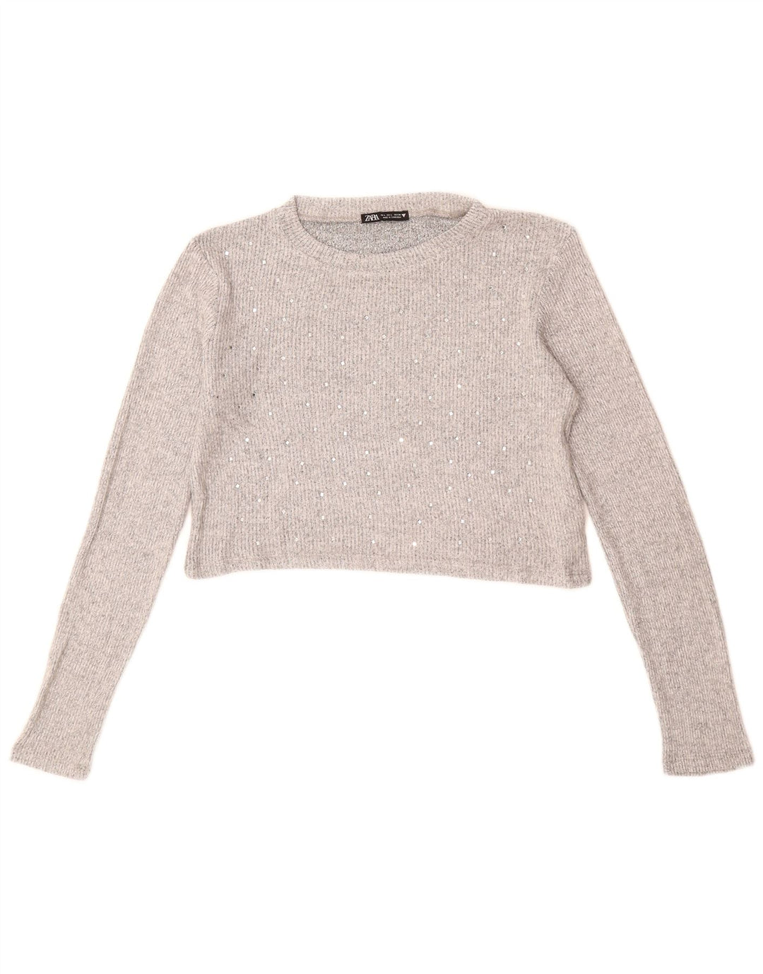 ZARA Womens Crop Knit Top Long Sleeve UK 14 Large Grey Viscose