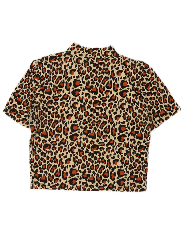 Fila Womens Crop Grafisk T-Shirt Top UK 10 Small Black Animal Print