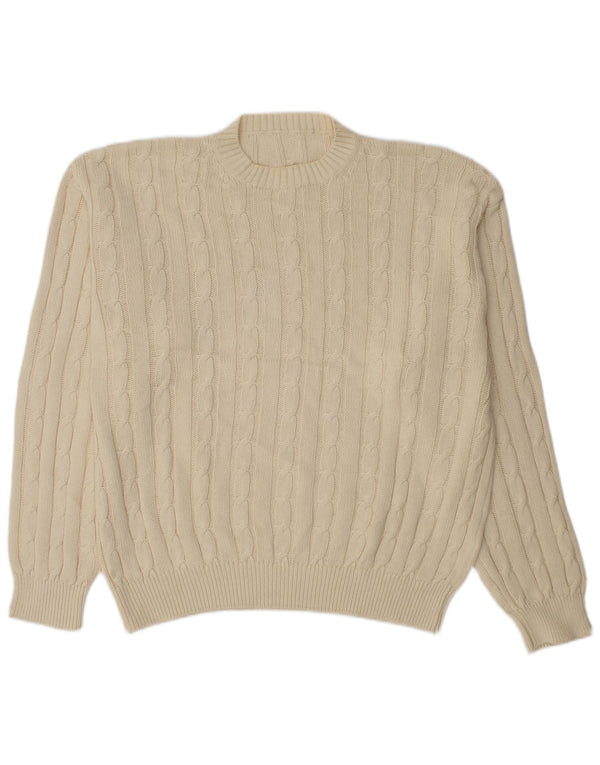 Vintage herre sweater med rund hals, medium off white bomuld