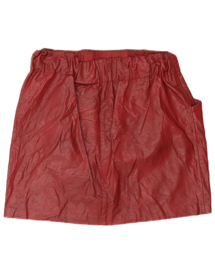 Zara Dame Læder Nederdel Small W26 Burgundy