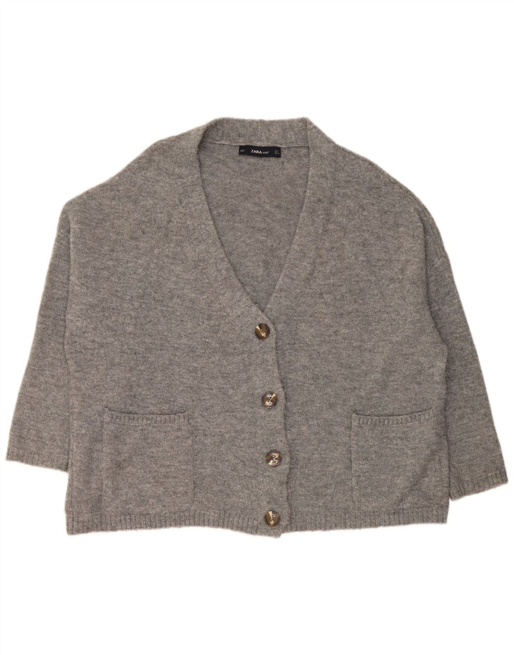 Zara Dame Oversized Cardigan Sweater UK 10 Small Grå Akryl