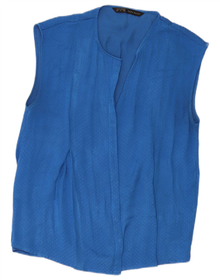 ZARA ærmeløs skjortebluse til kvinder UK 10 Lille blå plettet