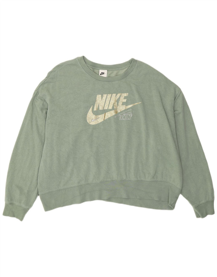 Nike Dame Grafisk Oversized Sweatshirt Jumper UK 20 2XL Grøn Bomuld