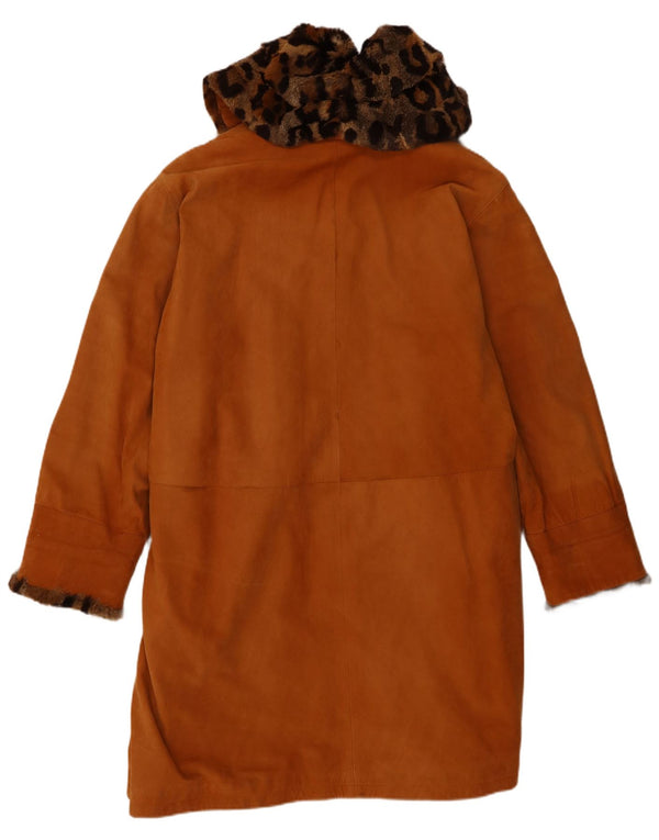 Vintage Dame Oversized Læder Shearling Coat EU 42 Large Brown Shearling