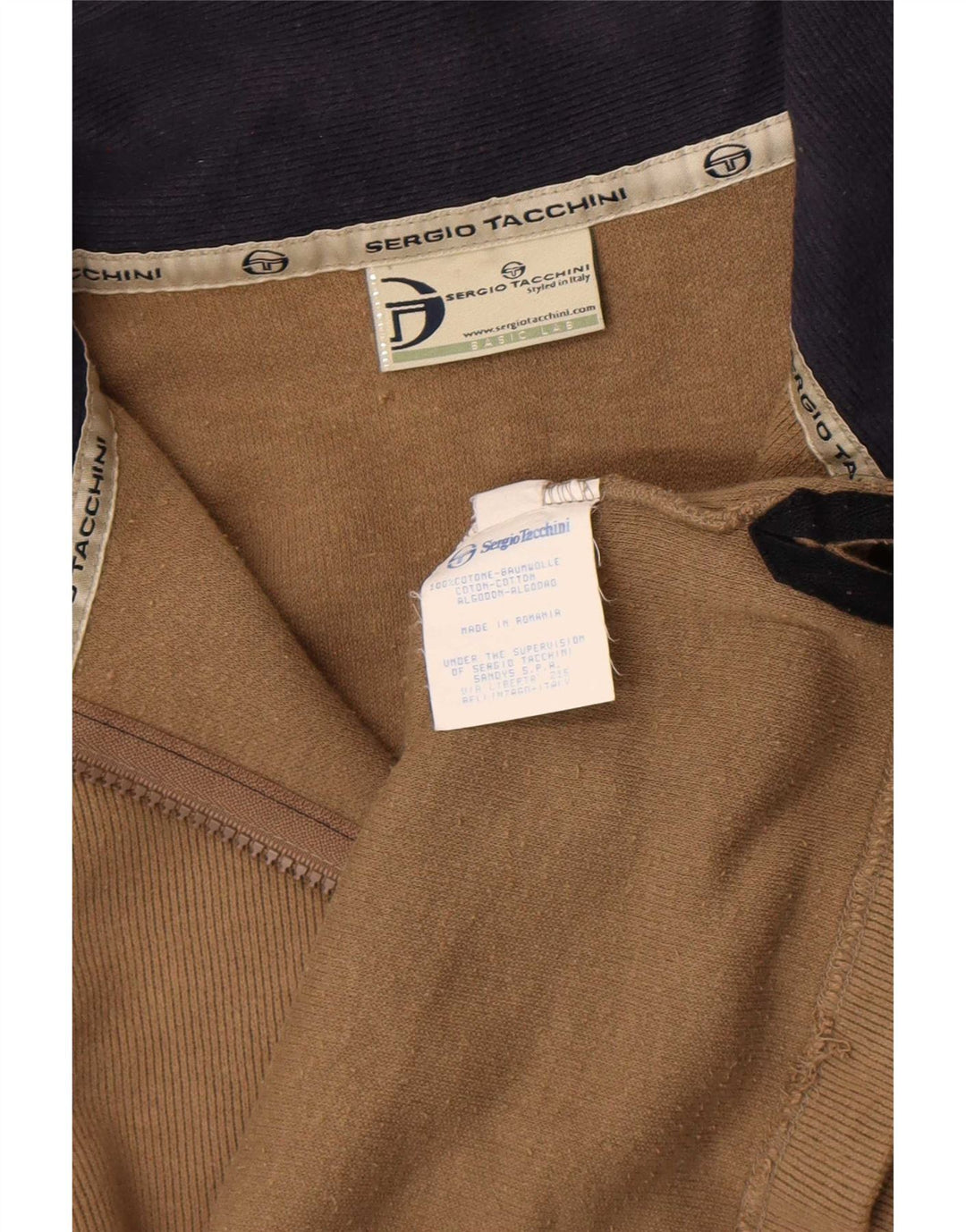Sergio Tacchini Herre Zip Neck Sweatshirt Jumper Medium Beige Bomuld
