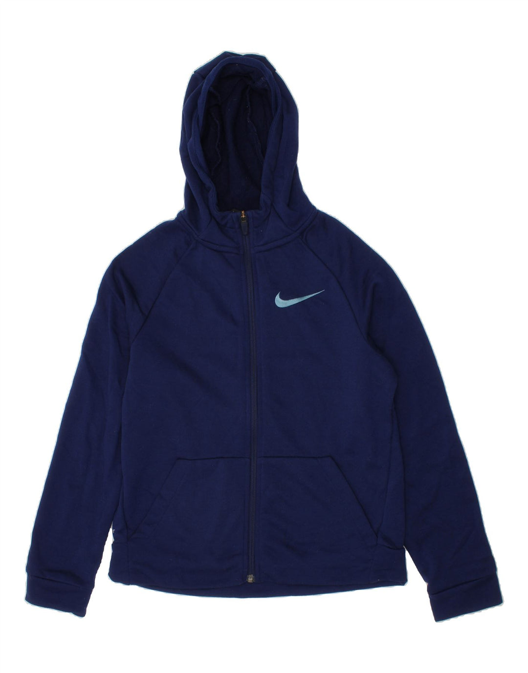 NIKE Boys Zip Hoodie Sweater 12-13 Years Large  Navy Blue Polyester Vintage Nike and Second-Hand Nike from Messina Hembry 