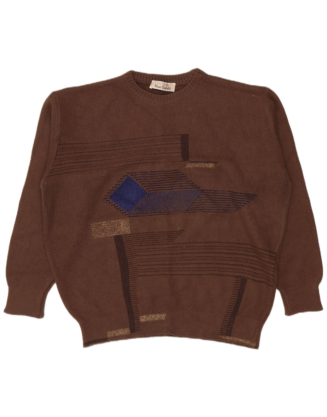Vintage herre rund hals sweater stor brun geometrisk