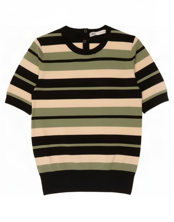 Zara Dame Boat Neck Jumper Sweater UK 14 Stor Flerfarvet Stribet