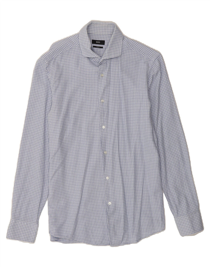 HUGO BOSS Mens Slim Fit Shirt Size 40 Medium Blue Check Cotton Vintage Hugo Boss and Second-Hand Hugo Boss from Messina Hembry 