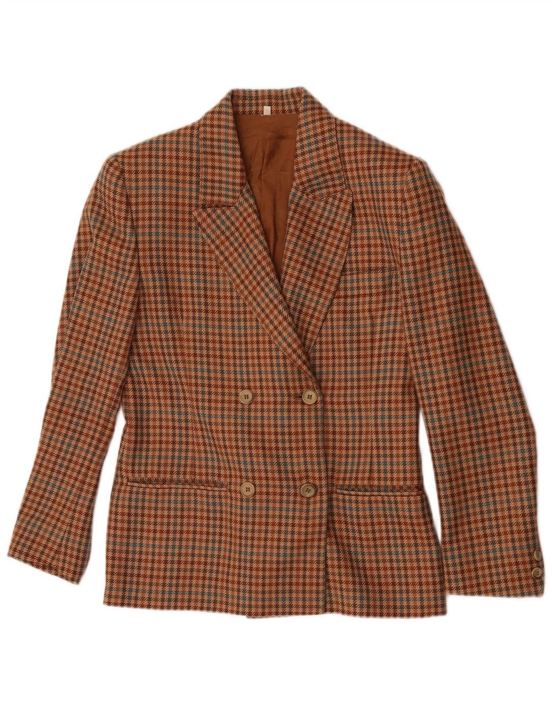 Vintage dobbeltradet blazerjakke til kvinder IT 42 Medium Brown Houndstooth