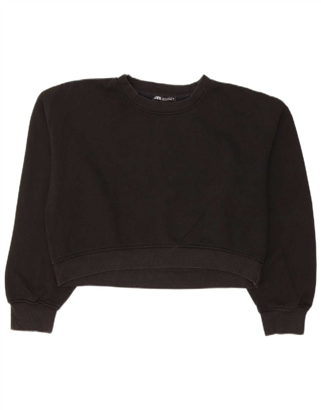 Zara Womens Crop Sweatshirt Jumper UK 14 Medium Sort Bomuld