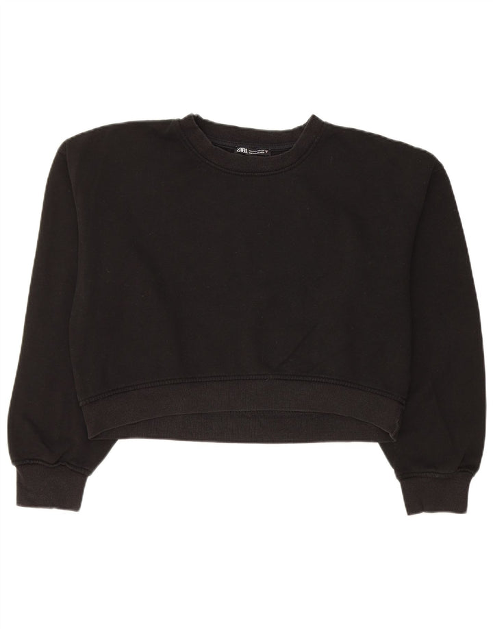 Zara Womens Crop Sweatshirt Jumper UK 14 Medium Sort Bomuld