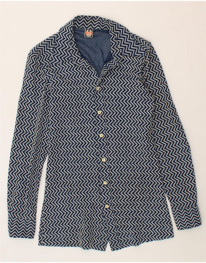 VINTAGE Womens Shirt UK 12 Medium Navy Blue Chevron Vintage Vintage and Second-Hand Vintage from Messina Hembry 