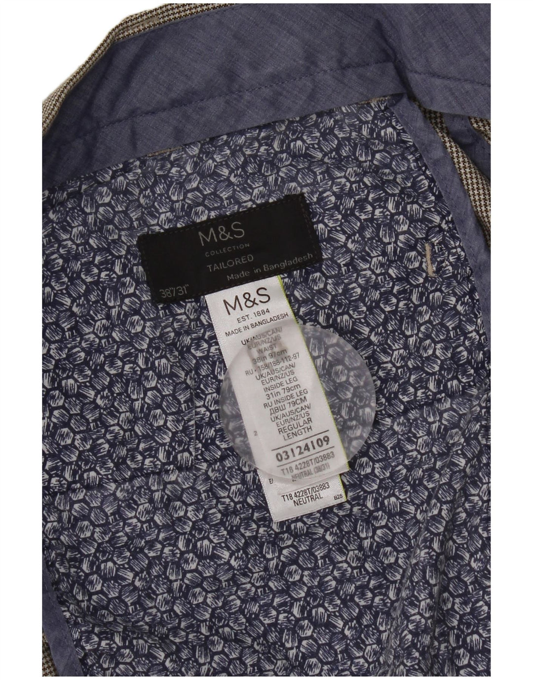 Marks & Spencer Lige jakkesæt til herrebukser W38 L31 Grå Houndstooth