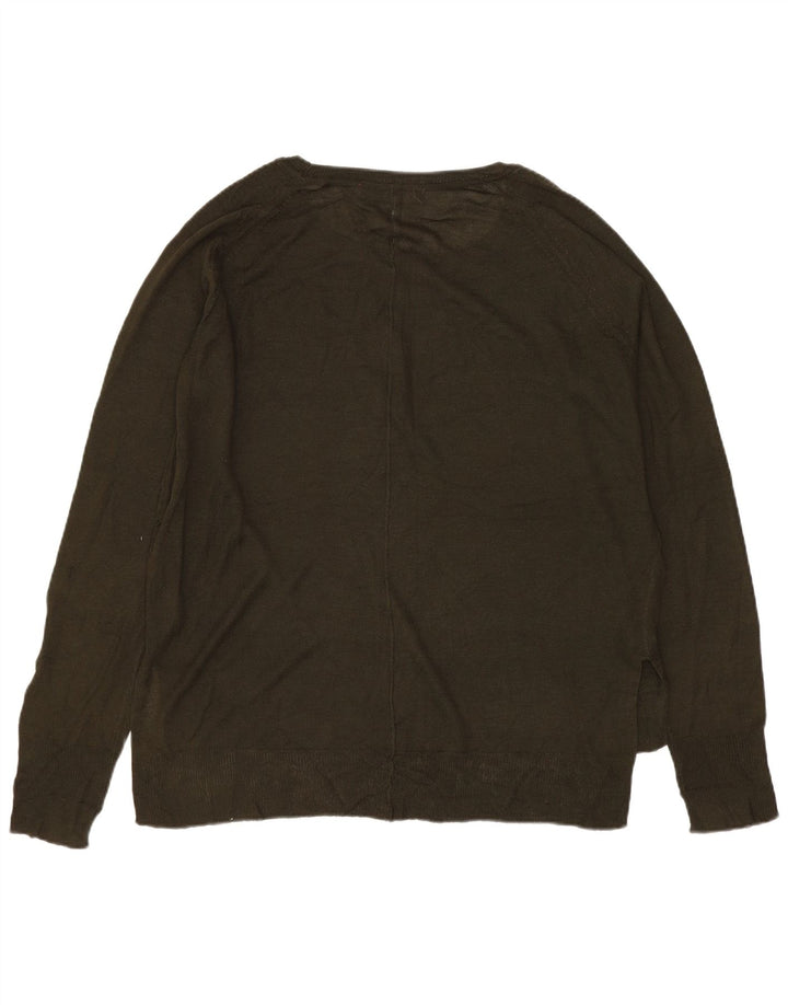 Zara Dame Boat Neck Jumper Sweater UK 14 Medium Khaki Viscose