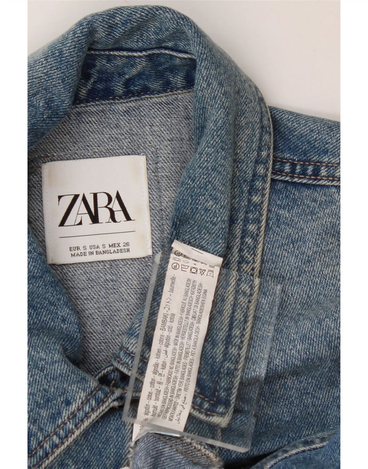 ZARA Womens Oversized Crop Denim Jacket UK 10 Small Blue Cotton Vintage Zara and Second-Hand Zara from Messina Hembry 