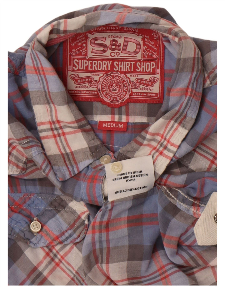 Superdry skjorte med 3/4 ærmer til kvinder UK 14 mellemblå ternet bomuld