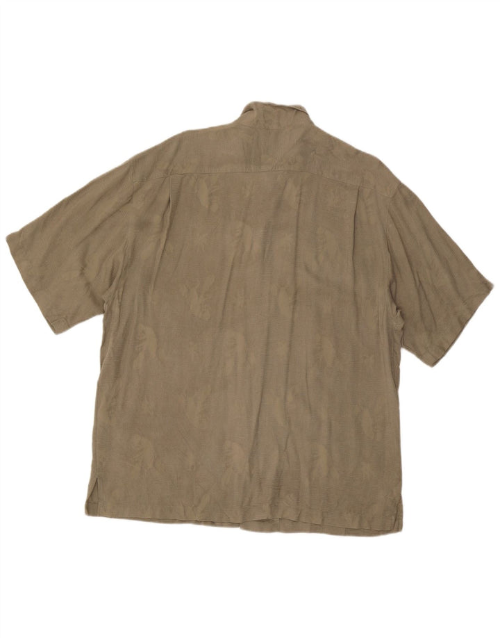 Tommy Hilfiger Herre abstrakt mønster kortærmet skjorte XL Khaki Silk