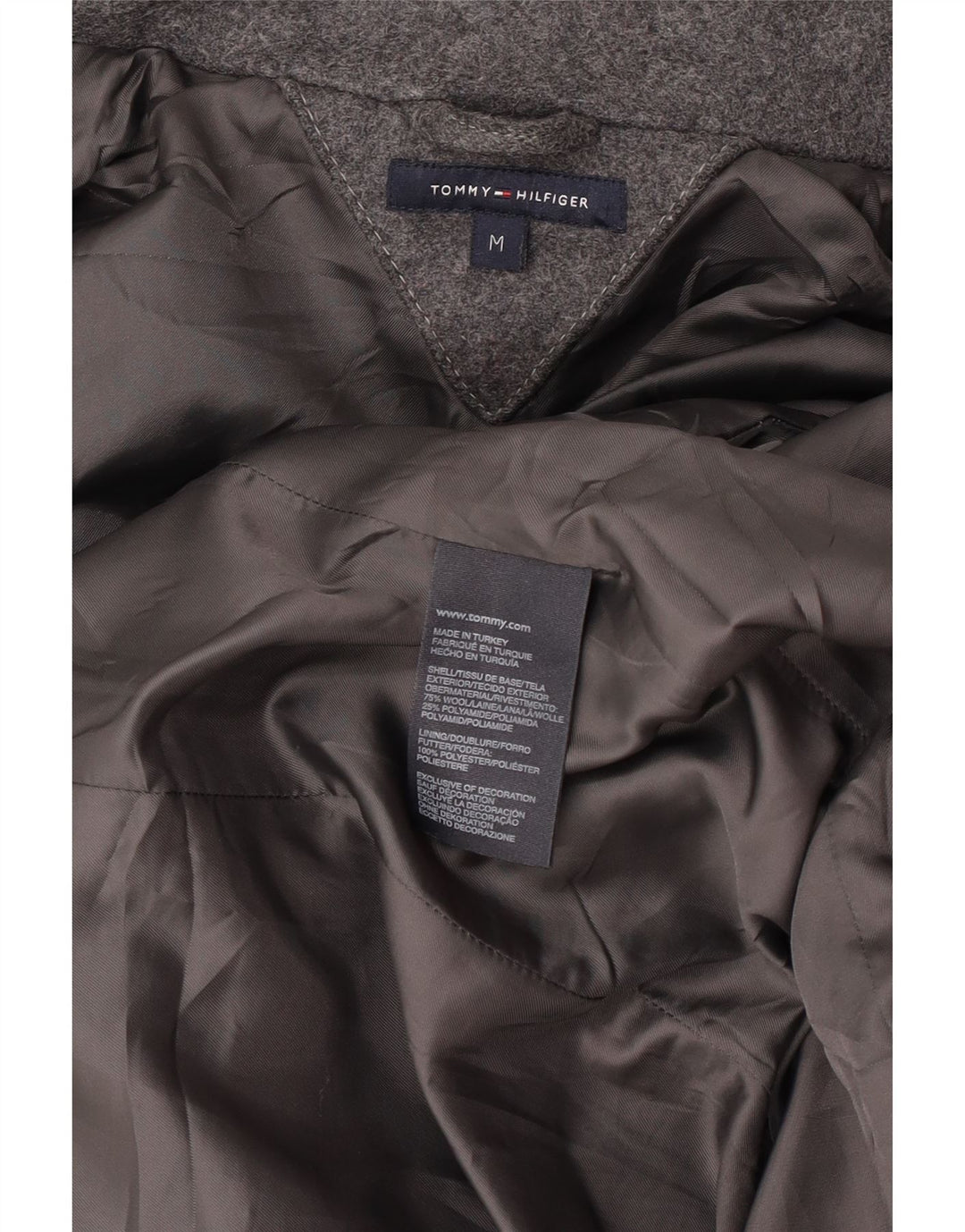 Tommy Hilfiger Dame Hooded Duffel Coat UK 14 Medium Grey Uld