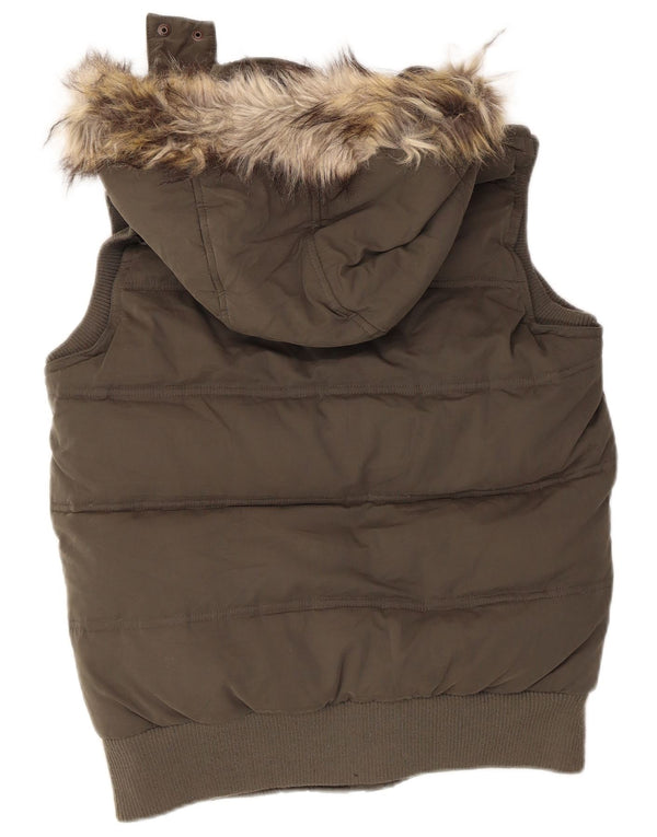 Fat Face Dame Hætte Oversized Polstret Gilet UK 10 Small Khaki Polyester