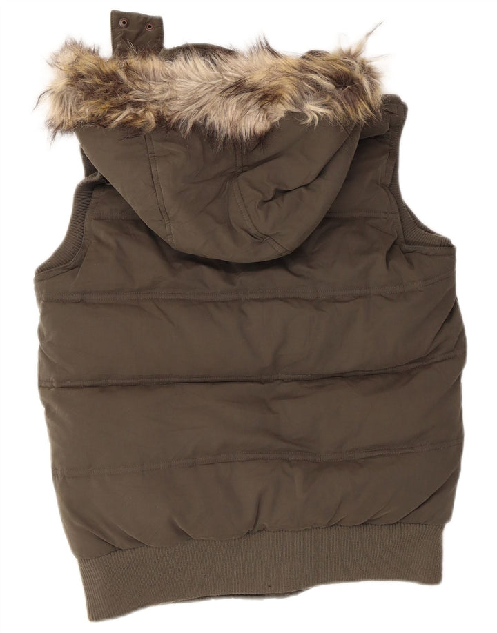 Fat Face Dame Hætte Oversized Polstret Gilet UK 10 Small Khaki Polyester