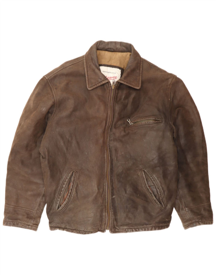 Vintage Herre Læderjakke UK 38 Medium Brun Læder