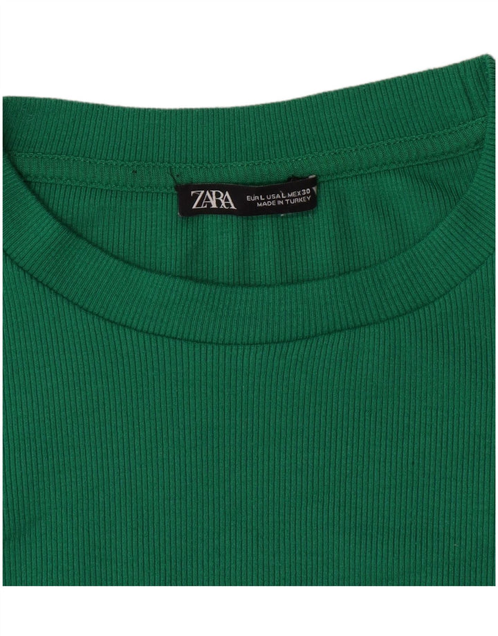 Zara Womens Crop Top Langærmet UK 14 Large Green