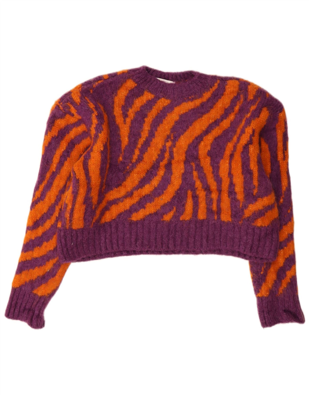 Zara Womens Crop Crew Neck Jumper Sweater UK 10 Small Multicolored
