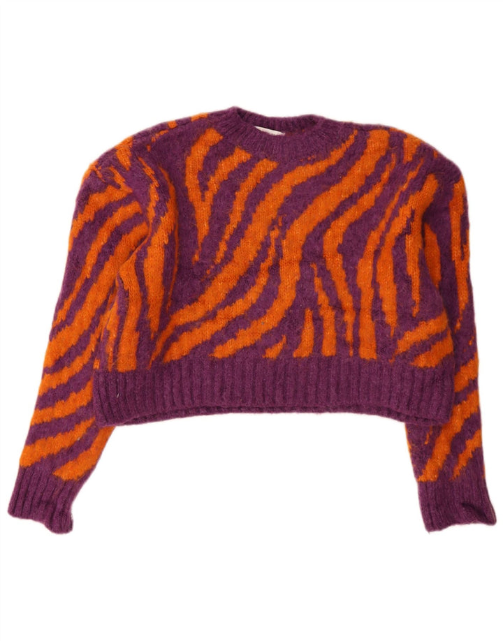 Zara Womens Crop Crew Neck Jumper Sweater UK 10 Small Multicolored