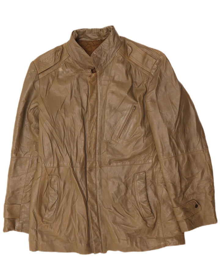 VINTAGE Mens Military Leather Jacket UK 40 Large Brown Leather