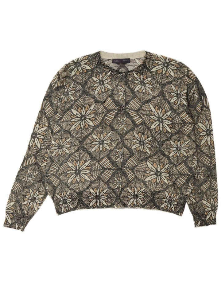 Marks & Spencer Dame Cardigan Sweater UK 14 Medium Grey Floral Classic