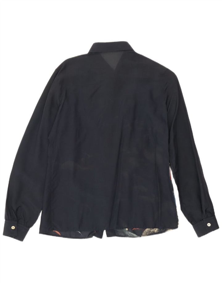 Vintage grafisk skjorte til kvinder IT 42 Medium Navy Blue Acetate