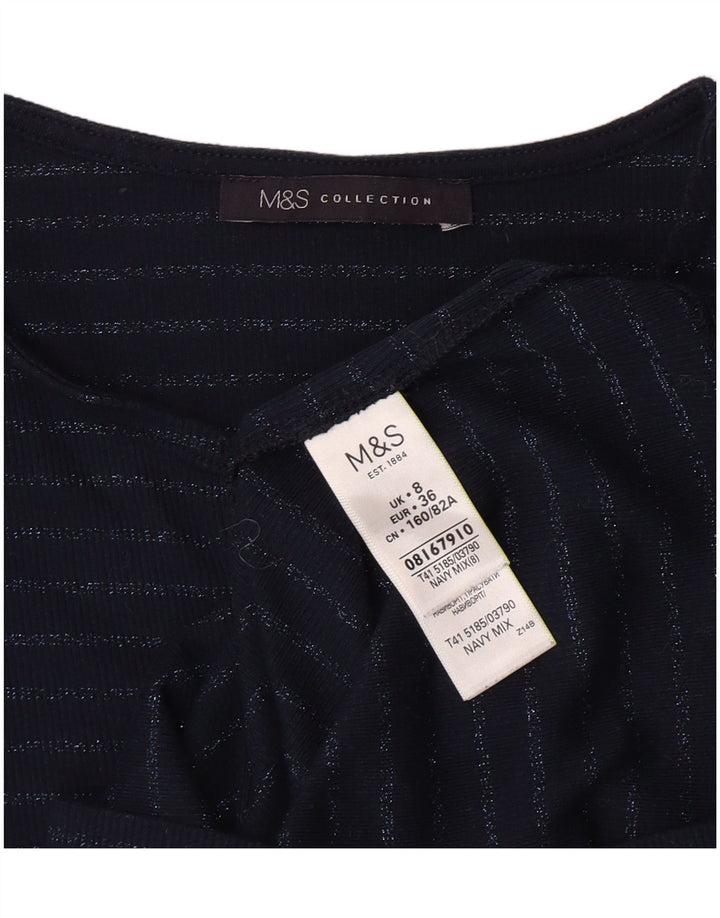 Marks & Spencer Dame Top Langærmet UK 8 Small Navy Blue Striped