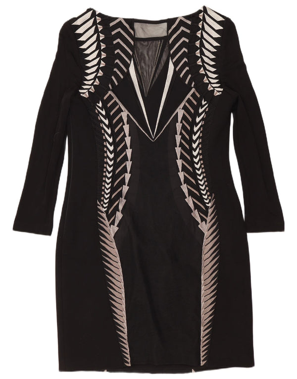 Karen Millen Womens 3/4 Sleeve Shift Dress UK 14 Medium Black Geometric