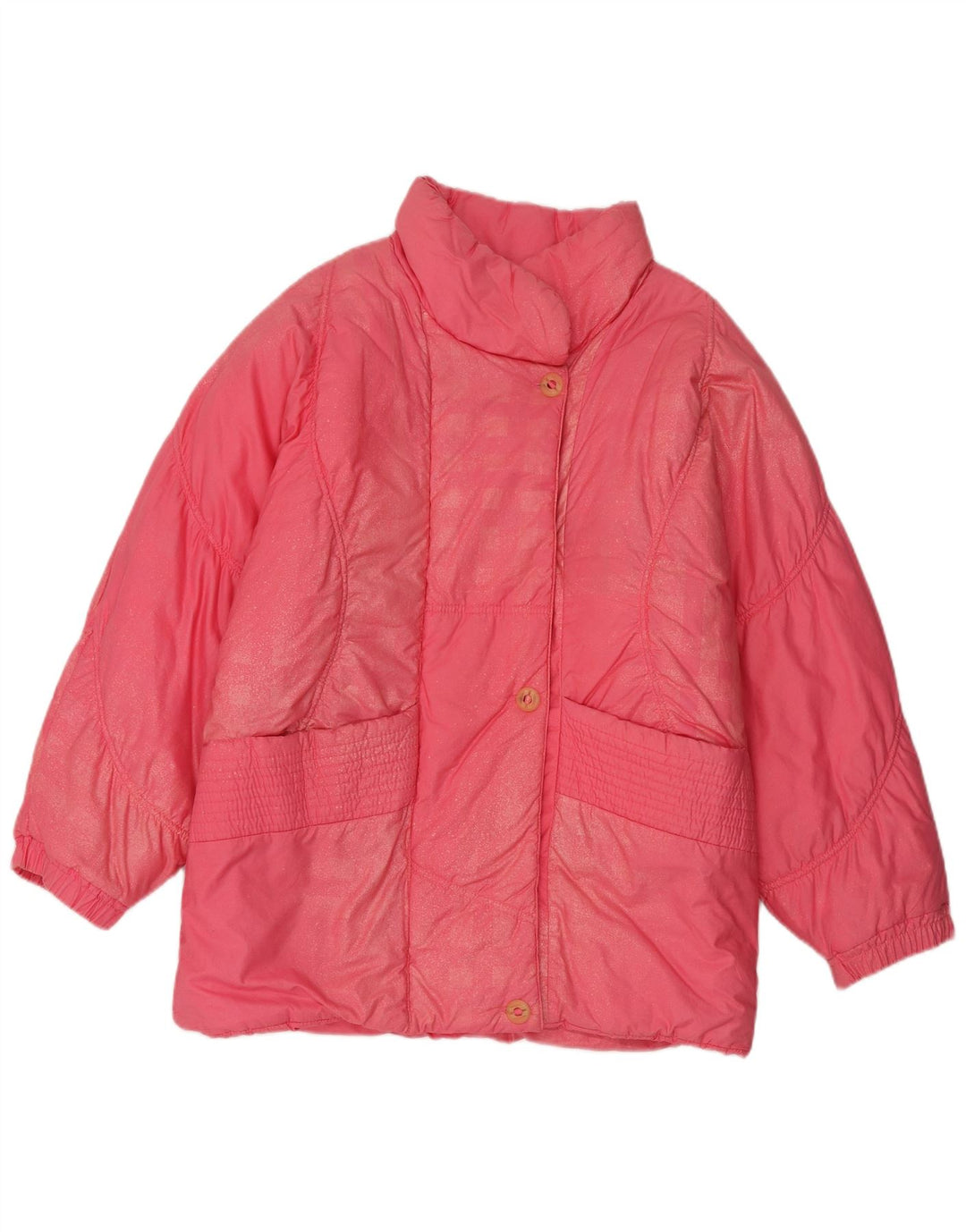 Vintage Dame Oversized Polstret Frakke UK 8 Small Pink Bomuld