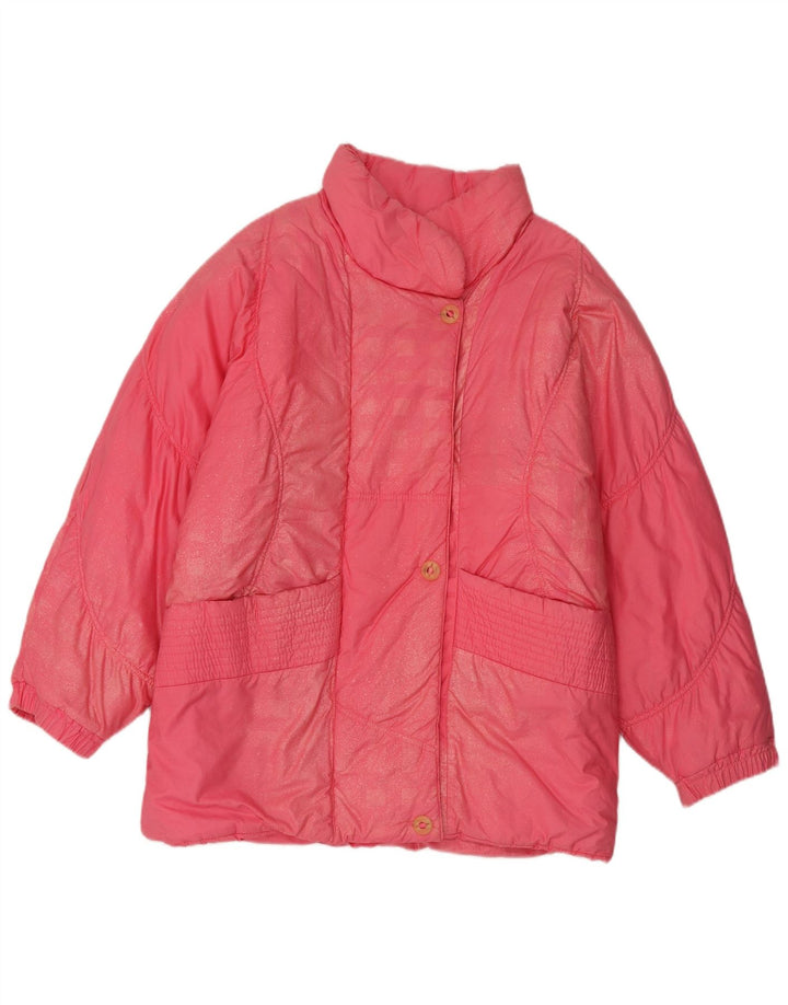 Vintage Dame Oversized Polstret Frakke UK 8 Small Pink Bomuld