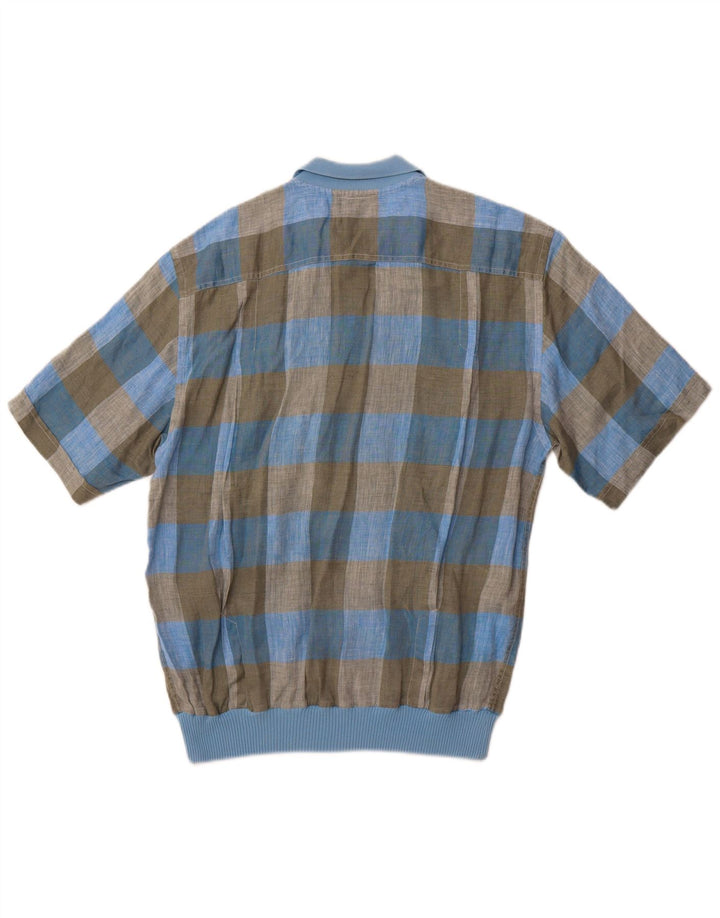 VINTAGE Kortærmet herretrøje IT 48 Medium Blue Check Flax