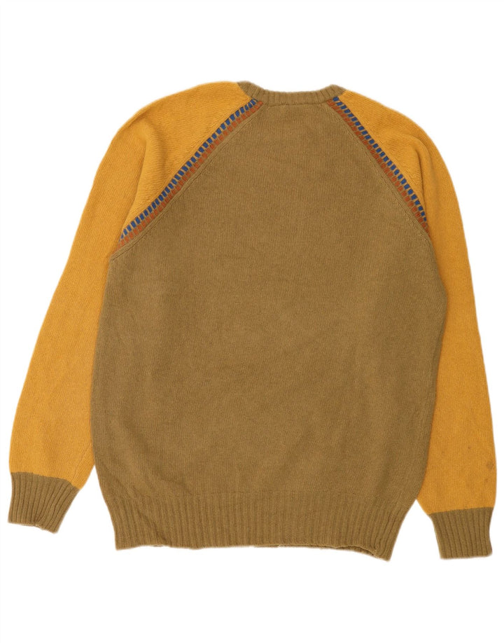 Stefanel Herre Crew Neck Jumper Sweater IT 52 Stor Khaki Colourblock Uld