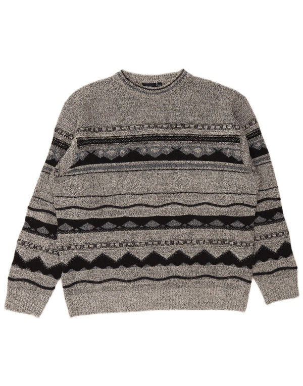 Carletti herre rund hals sweater 2XL grå geometrisk akryl
