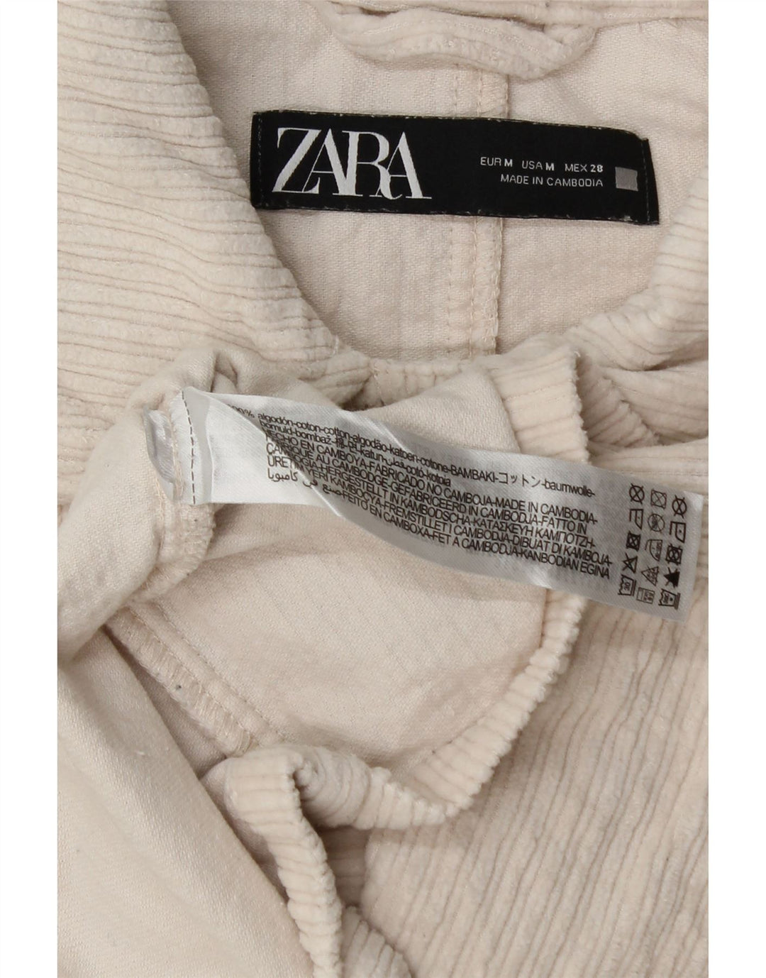 Zara Damefløjlsjakke UK 14 Medium White Bomuld