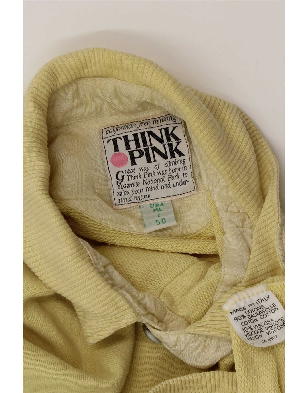 Tænk Pink Herre Polo Neck Sweatshirt Jumper IT 50 Medium Gul Bomuld