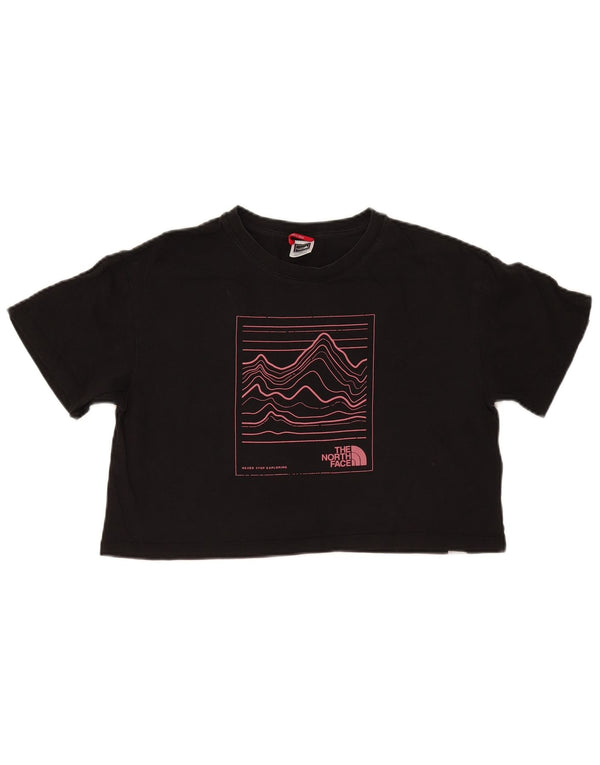 The North Face Dame Crop Grafisk T-Shirt Top UK 14 Medium Sort Bomuld