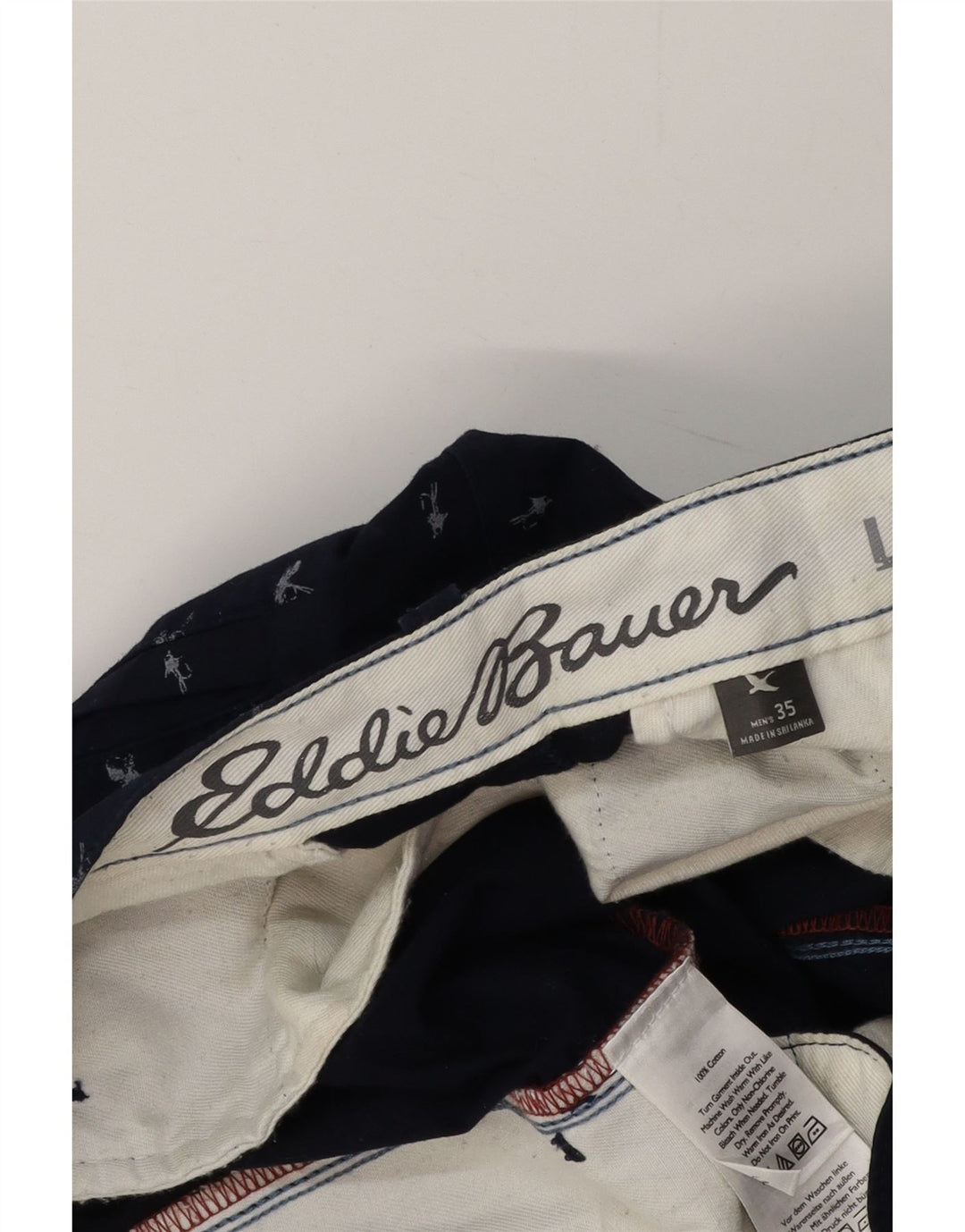 EDDIE BAUER Herre Abstrakt mønster Chino Shorts W35 Large Navy Blue Bomuld