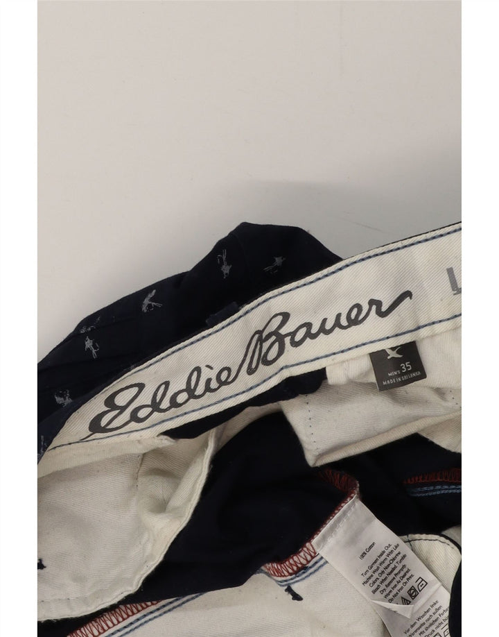 EDDIE BAUER Herre Abstrakt mønster Chino Shorts W35 Large Navy Blue Bomuld
